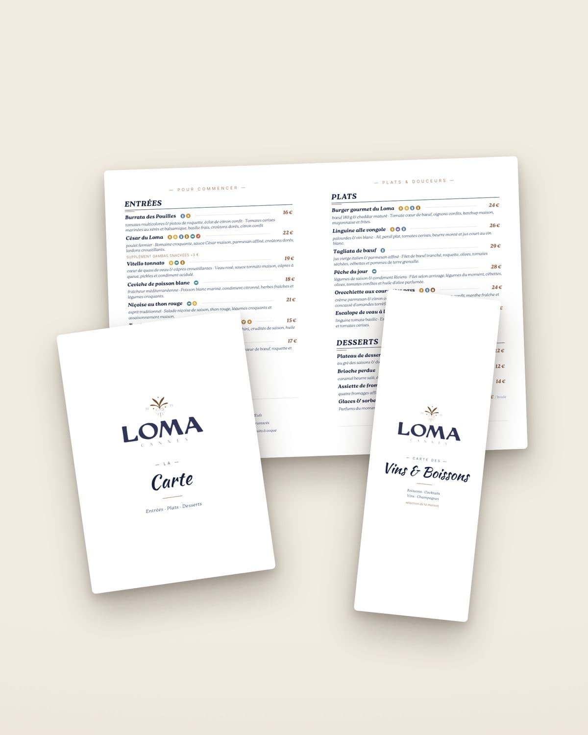 Cartes et menus du Loma